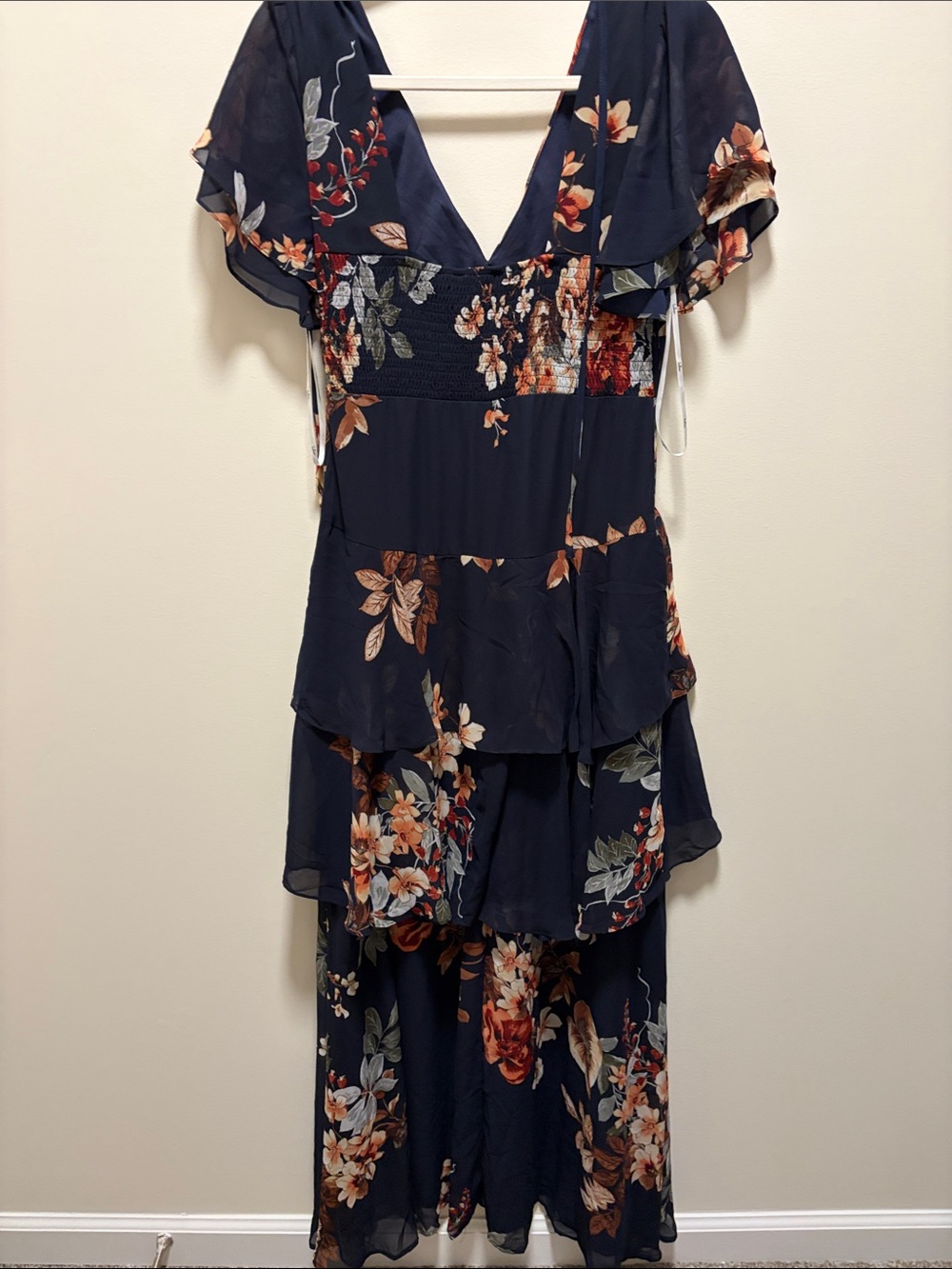 Lulu's Navy Floral Tiered Maxi Dress with Ruffled Layers Medium - Picture 5 of 6